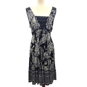 Forbidden Boho Sleeveless Crinkle Black & White Paisley Floral Dress‎ Lar…